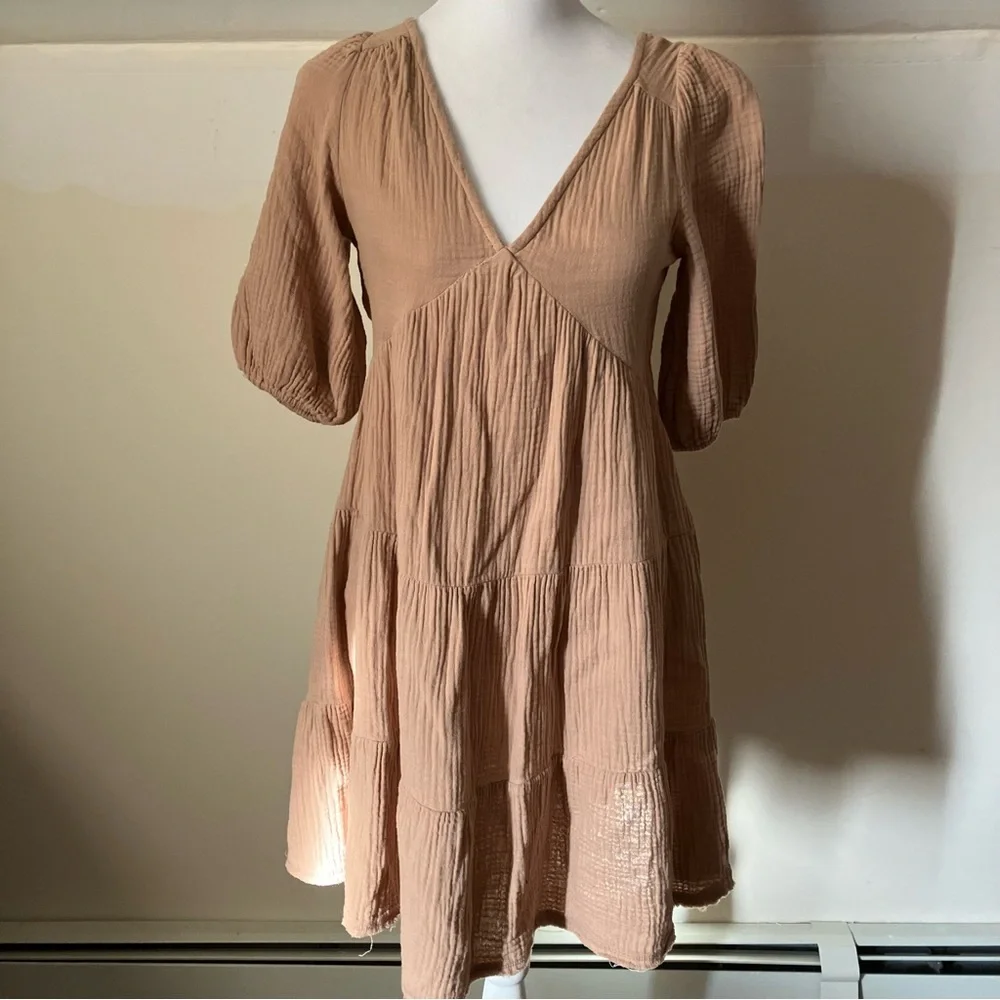 Aerie Pool-To-Party Cotton Dress Cappuccino Tan size XS - Picture 3 of 10